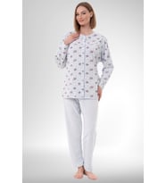 Mecit 6315 Mavi Kadın Boydan Düğmeli Büyük Beden Pijama Takımı