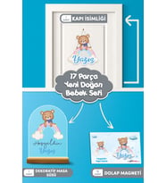 Kişiye Özel Gökkuşağı Temalı 17 Parça Yenidoğan Seti - Kapı Süsü, Masa Süsü, Magnet (Model 1)