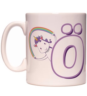 Ö Harfi Unicorn Boynuzlu At Tasarım Renkli Harfli Kupa Bardak