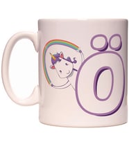 Ö Harfi Unicorn Boynuzlu At Tasarım Renkli Harfli Kupa Bardak