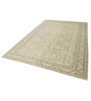 Krem Halı El Dokuma Yün Karışımlı Salon Halısı Geometrik Desenli Bej Detaylı Eskitme Vintage