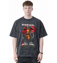 Tasarım Deadpool Wolverine Film Kahramanı Baskılı Unisex Oversize Eskitme Yıkamalı Tişört