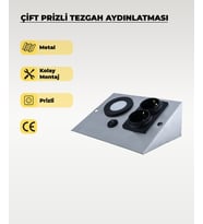 3W Krom (Paslanmaz) Çift Prizli Metal Tezgah Aydınlatma 6500K Beyaz Işık
