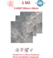 1m2 3 Adet 60X60cm Floor Yapışkanlı Zemin ve Duvar Kaplama Paneli Arkası Kauçuklu Pvc WC Paneli 617