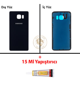 Samsung Galaxy S6 Edge Siyah Renk Arka Kapak + B7000 Yapıştırıcı Arka Cam Batarya Kapağı Pil Kapağı Lazer Kesim Back Cover Galaxy S6 Edge Uyumlu