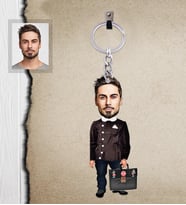 Kişiye Özel  Seksenler Siyah Önlük Karikatürlü Ahşap Anahtarlık Bay-1-Eco