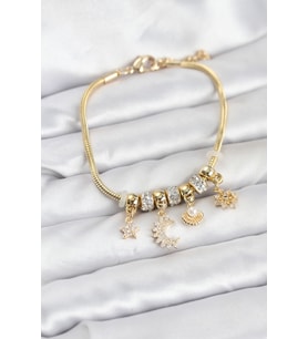 Pirinç Gold Renk Ay Charm Model Charmlı Kadın Bileklik - Tj-Bb8175