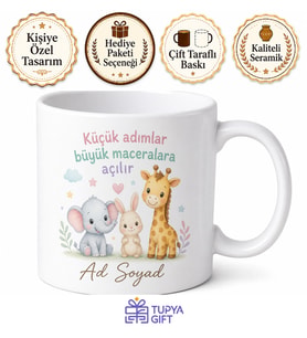 Kreşe Başlayanlara Özel Sevimli Hayvan Temalı Alışma Kupası Hediye Bardak