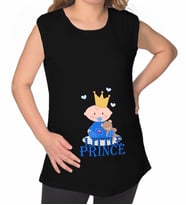 BK Gift Little Prince Tasarımlı Siyah Sıfır Kol Hamile Tişört-1, Hamile Giyim, Eşe Hediye
