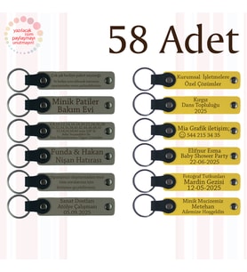 Kül Gri & Sarı, 58’li Set, İsimli Deri Anahtarlık, Anaokulu Mezuniyetine Özel Unutulmaz Anı