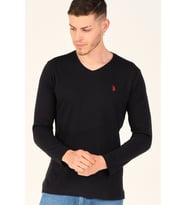 T8587 DEWBERRY V YAKA ERKEK UZUN KOL T-SHIRT-KÖMÜR SİYAH