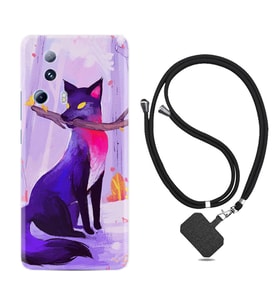 Xiaomi Mi 13 Lite Kılıf Silikon Boyun Askılı İpli Desenli Silikon Mor Kurt 1614