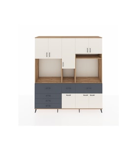 Hyperion Dolap 10 Raflı 6 Çekmeceli 8 Kapaklı 220x44x243 Çam-Aytaşı/Antrasit