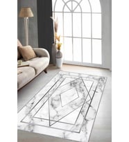 Silver Çerçeveli Kaymaz Tabanlı Dekoratif Halı RV003 - 100 x 160 cm