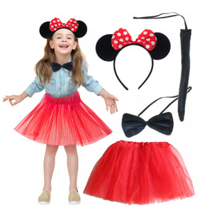 Minnie Mouse Kostüm Seti Etek Taç Kuyruk Papyon Gösteri Seti (5343)