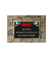 Dikkat 24 Saat Kamera ile İzlenmektedir Uyarı Levhası – Metal Tabela Siyah Gümüş Tasarım 20x30 cm