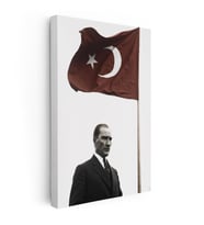 Dikey Kanvas Tablo Atatürk ve Dalgalanan Türk Bayrağı Atatürk Tablosu Ev Ofis Duvar Dekoru