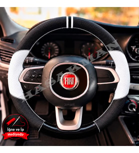 Fiat Fiorino Dikme Direksiyon Kılıfı Delikli Deri Parlak Siyah Beyaz Detay Çift Yüzük ve Dikiş 2017-2021