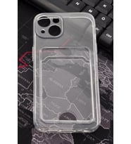 iPhone 13 Uyumlu Kredi Kartlıklı Şeffaf Kılıf Kamera Korumalı (Renksiz)