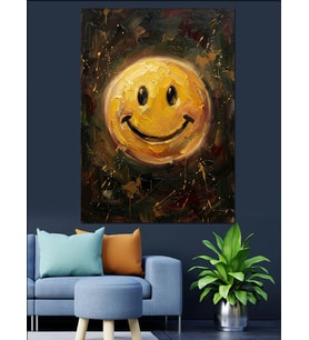 Gülen Sarı Emoji Modern Sanat Dekoratif Kanvas - Mdf Ahşap Tablo