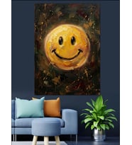 Gülen Sarı Emoji Modern Sanat Dekoratif Kanvas - Mdf Ahşap Tablo