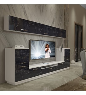 Decoraktiv Trendstyle 9 Mdf Tv Ünitesi Tv Sehpası - Beyaz Siyah Mermer (Beyaz - Siyah Mermer)
