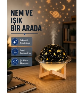 USB Projeksiyon Gece Lambası ve Hava Nemlendirici – Aromaterapi Destekli, Taşınabilir Mini