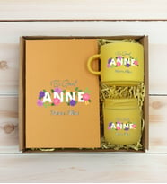 BK Gift Kişiye Özel İsimli DTF Anne Temalı Sarı Defter & Kahve Fincanı & Mum Hediye Seti-3, Anneye Hediye, Anneler Günü Hediyesi