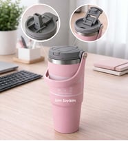 Kişiye Özel İsim Yazılı Pipetli Çelik Termos Mug - 900 ml Taşıma Kulplu 7 Renk Seçenegi Toz Pembe - Kahve-Lila-Mav,-Siyah-Gri-Beyaz