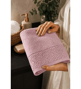 El Yüz Havlusu 50x90 cm %100 Pamuk Kısmi Kadife Quadro Pembe