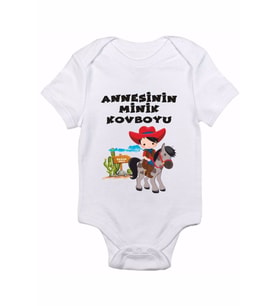 Annesinin Minik Kovboyu Baskılı Bebek Body Zıbın