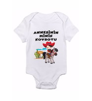 Annesinin Minik Kovboyu Baskılı Bebek Body Zıbın
