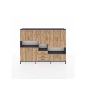 Arges Dolap 13 Raflı 3 Çekmeceli 9 Kapaklı 220x30x163 Antrasit-Çam