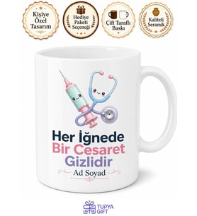 Hemşirelik Öğrencisine Beyaz Nöbet Takımı İğne Stresi Kupası Hediye Bardak