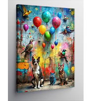 Kanvas Tablo Renkli Balonlar Ve Hayvanlar