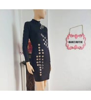 Kuş gözü detaylı mini elbise. (Siyah)