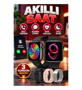 Akıllı Saat Arama ve Görüşme Özellikli Uyku Sağlık Takipli 3 Kordon Hediyeli OLED Ekranlı