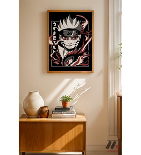 Naruto Kurama Modu Poster, Ahşap Çerçeveli Duvar Tablosu - Anime Severlere Özel Hediye
