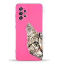 Samsung Galaxy A23 Uyumlu Lansman Kılıf Catface Tasarımlı İçi Kadife Kapak-Neon Pembe (Şeffaf)