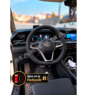 Vw Transporter T7 Dikme Direksiyon Kılıfı Premium Komple Delikli Deri Siyah Dikiş 2024-2026