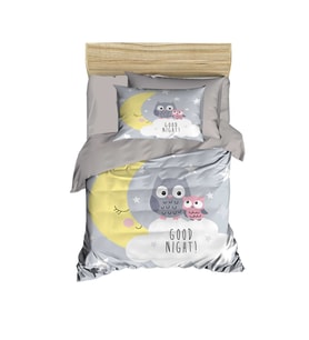 Yenidoğan Kız / Erkek Unisex Bebek Nevresim Takımı %100 Pamuklu Good Night Gri (Çok Renkli)