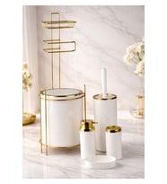 HGY Home Gold Yuvarlak Yedekli WC Kağıtlık ve 6 Parça Banyo Seti - Kırık Beyaz