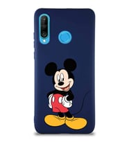 Huawei P30 Lite Soft Premier Kapak Mickey Mouse-E Tasarımlı Silikon Kılıf - Lacivert (Şeffaf)