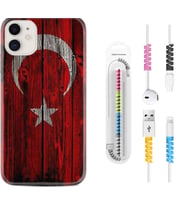 Apple iPhone 11 12 13 Mini Kılıf Kablo Koruma Spiral Silikon Şanlı Türk Bayrağı 2 1317