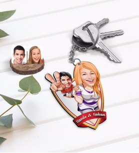 BK Gift Kişiye Özel İsimli Sevgililer Karikatürlü Ahşap Anahtarlık-30