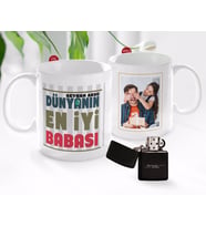 BK Gift Kişiye Özel Babalar Günü Hediyesi Fotoğraflı Kupa Bardak ve Benzinli Çakmak Seti-39 (Model 1)
