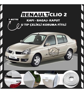 Renault Clio 2 Oto Araç Kapı Koruma Fitili 5metre Parlak Beyaz Renk
