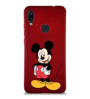 Xiaomi Redmi Note 7 Soft Premier Kapak Mickey Mouse-E Tasarımlı Silikon Kılıf - Mürdüm (Şeffaf)