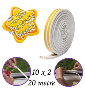10x2=20 Metre Kapı Pencere Bandı Beyaz Fitili Yapışkanlı Soğuk Izolasyon Bant