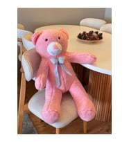 Papyonlu Pembe Dev Büyük Peluş Ayıcık 80cm Sevgililer Günü Özel Ayıcık, Hediyelik Ayı